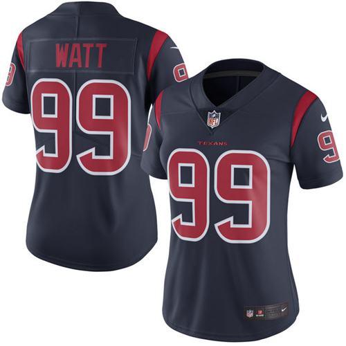 Nike Texans #99 J.J. Watt Navy Blue Women's Stitched NFL Limited Rush Jersey